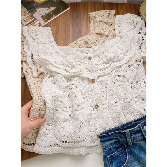 Crochet Lace Button Up Cardigan - Picture 6 of 7